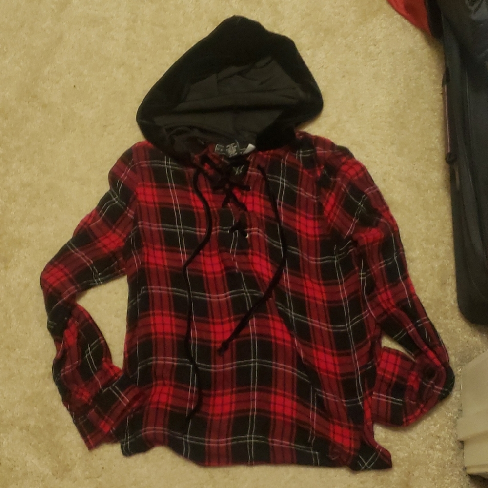 Plaid Velvet Hooded Pullover.